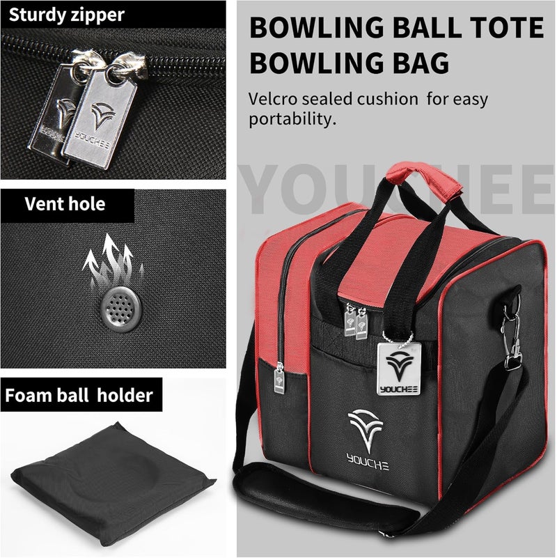 Yoochee Single Ball Bowling Tote Bag with Padded Ball Holder, Fits Bowling Shoes Up to Men’s Size 14, Durable Full-Size Bowling Bag with Accessory Pockets for Practice & League Play - Image 4